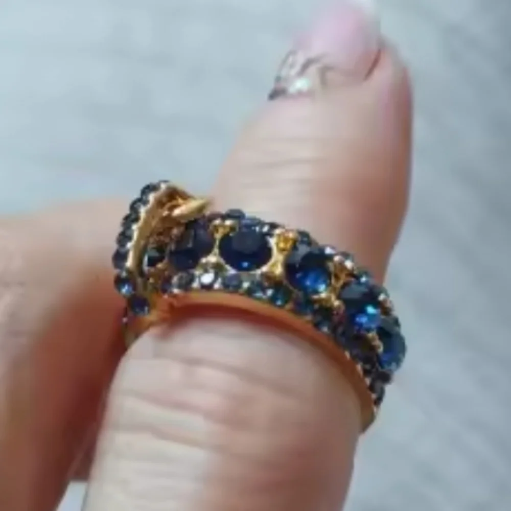 Elegant Golden and Blue Gemstone Ring Sz 8